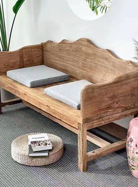 复古老榆美人榻中式板扶椅客厅躺椅自然纹理风化木老手门96364沙