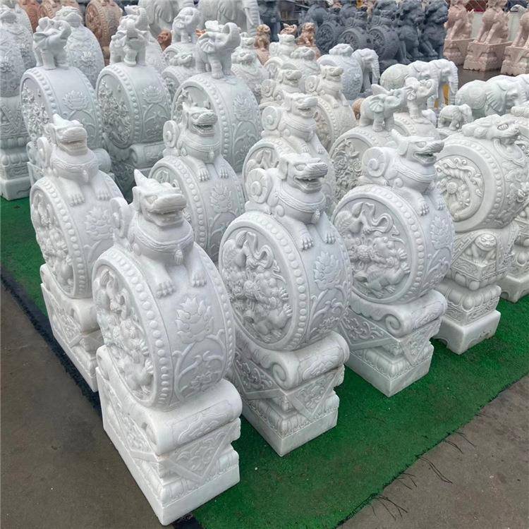 石雕门墩汉白小象鼓石门当石一对别墅庭院晚门口霞红貔玉貅摆GTS0
