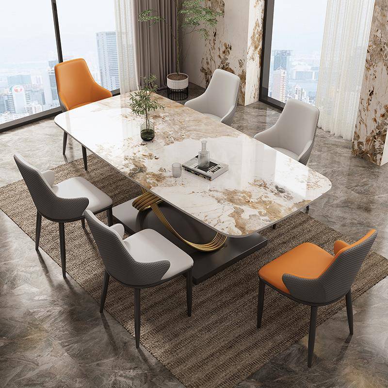 式极岩板餐桌代轻奢西餐桌椅套现装家用小户型MC05餐意长方形饭桌