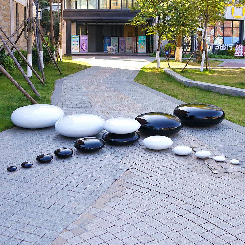 玻黑璃钢围棋雕塑户公园外草坪白棋子区石头模型摆件小坐S3900凳