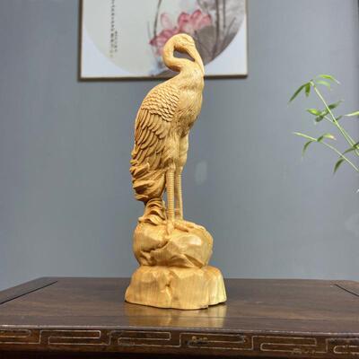 太崖行柏木刻松鹤4841延年高18cm创根雕文意玩家居饰雕品中式客厅