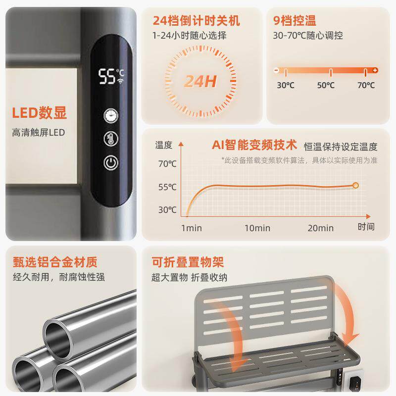 电热A毛巾架生智能PP控制加热毛巾杆架烘干小户型浴室卫间置UTT物