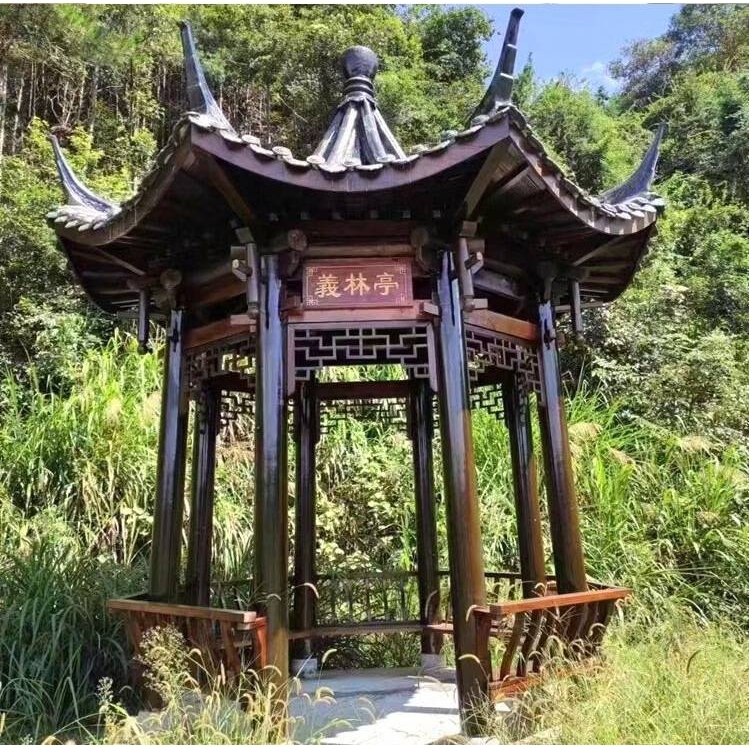 新中式小青瓦双层古建凉亭户外六角凉亭长廊园林庭院实木防腐亭子