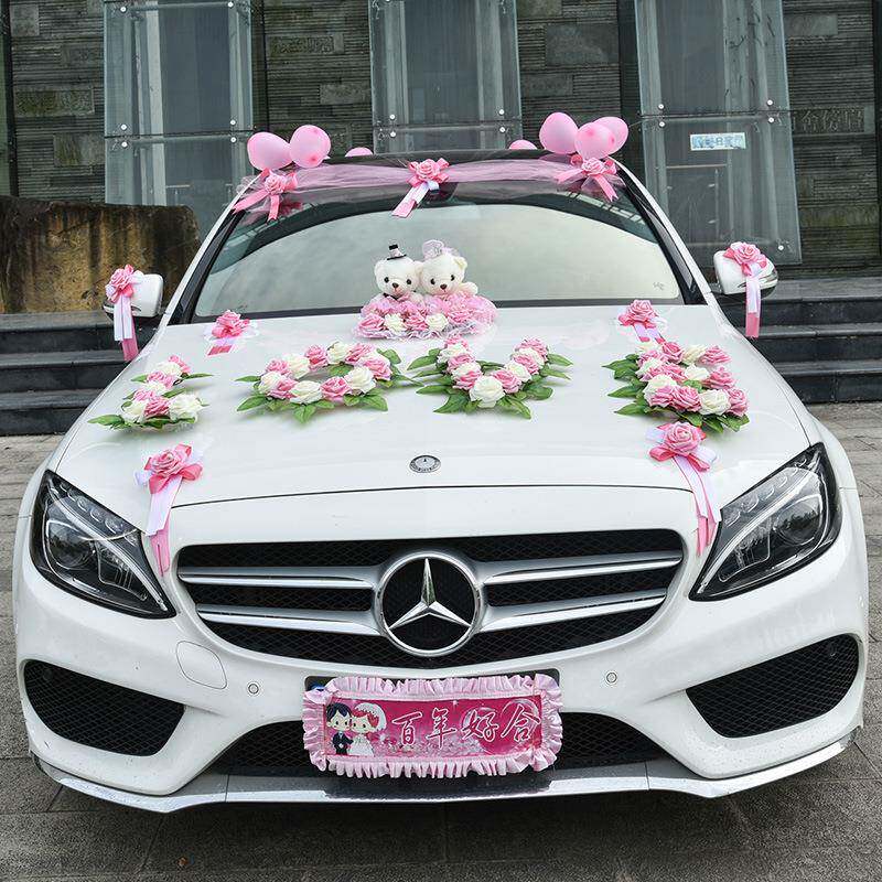 20182369创意新款庆婚车装婚饰用品仿真花套装结婚用V品款婚车装