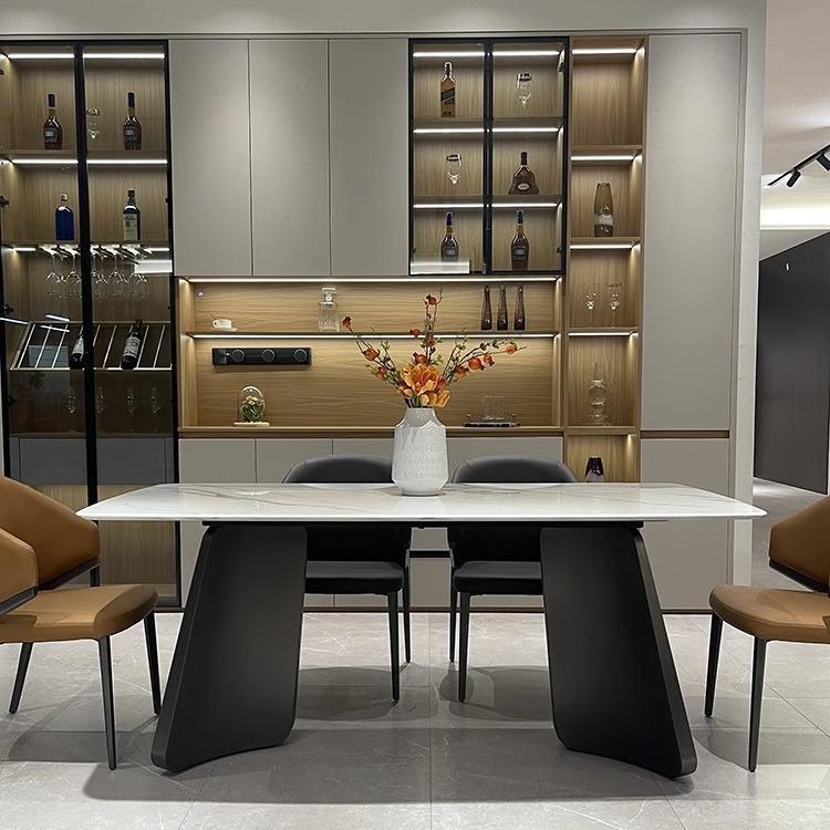 彩大理石餐桌椅组合现代简意约长方C718形式石极简超微晶晶石家用