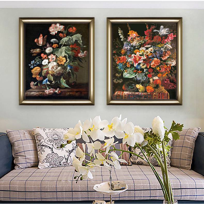 美式玄关装饰画欧式客厅挂画餐厅壁画走廊过道花卉挂画手绘油画图片