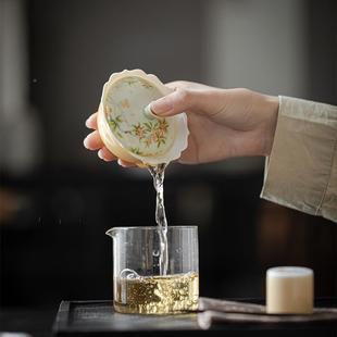 明知山志花口盖碗茶手绘桂花文人器家用陶瓷泡碗杏GBA黄仿古茶碗
