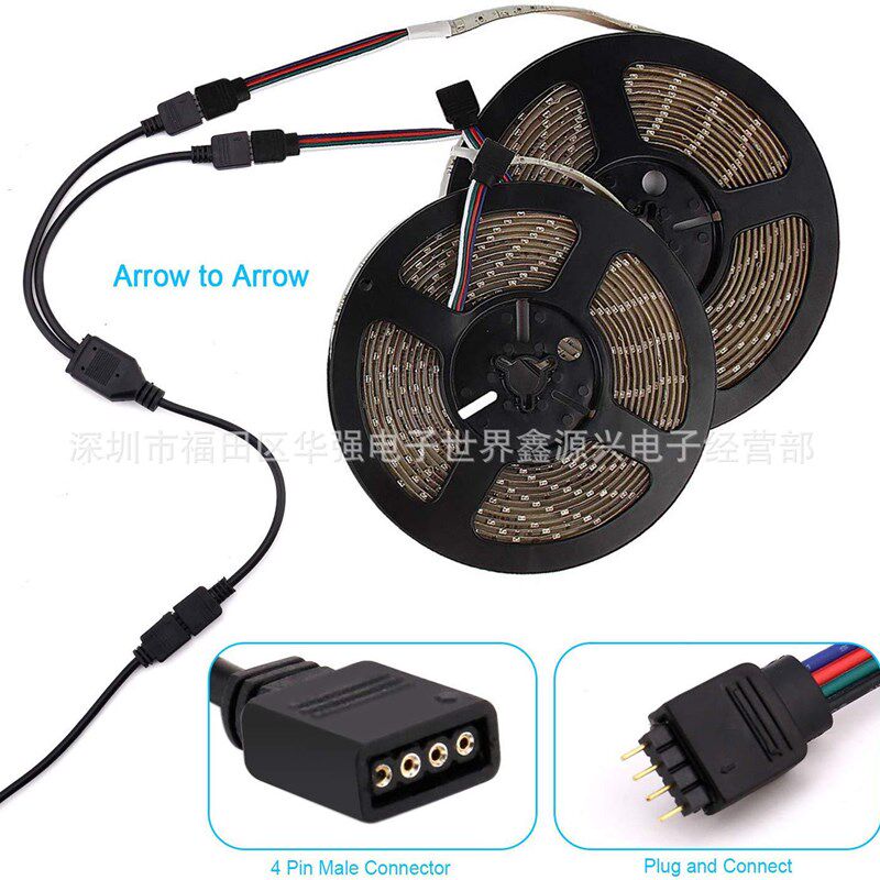 5050RGB七彩LEDo灯带配件套装 4Pin 10mm 免焊卡扣T型转角 连接线