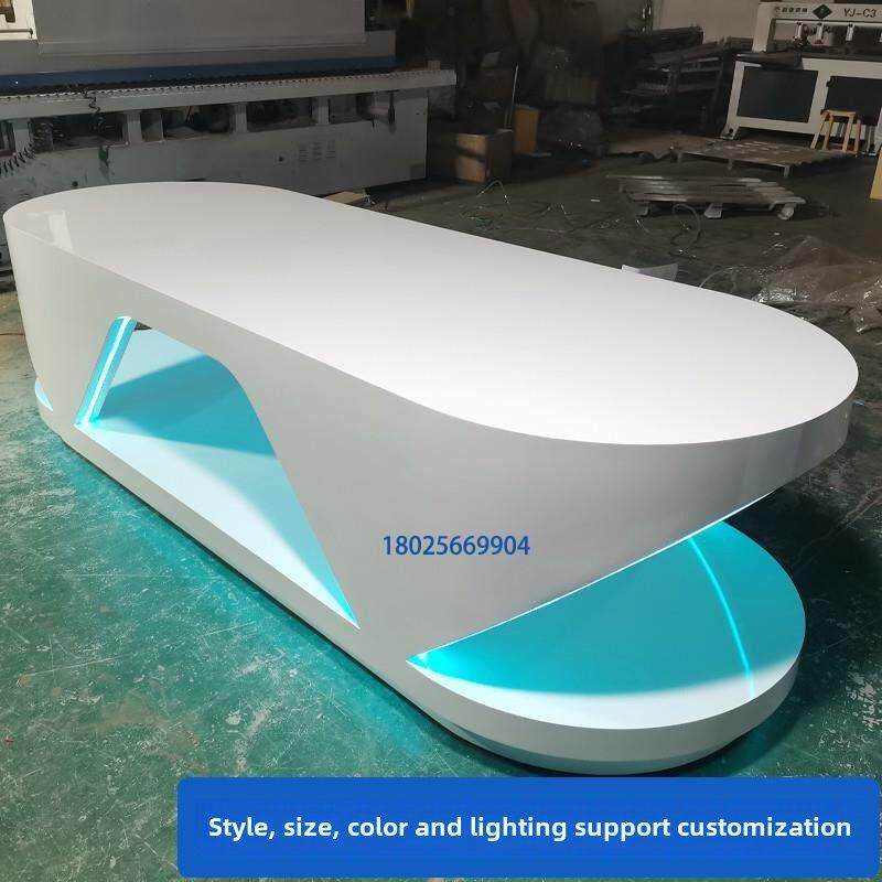 展厅展示台异形科技感体验台发光多层中岛柜圆形旋转烤漆展示柜