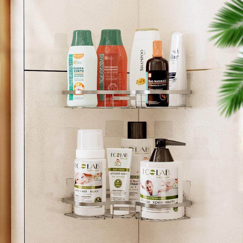 卫生间浴室三角置物架厕所不锈钢多功能墙角转角免打孔沐浴露收纳