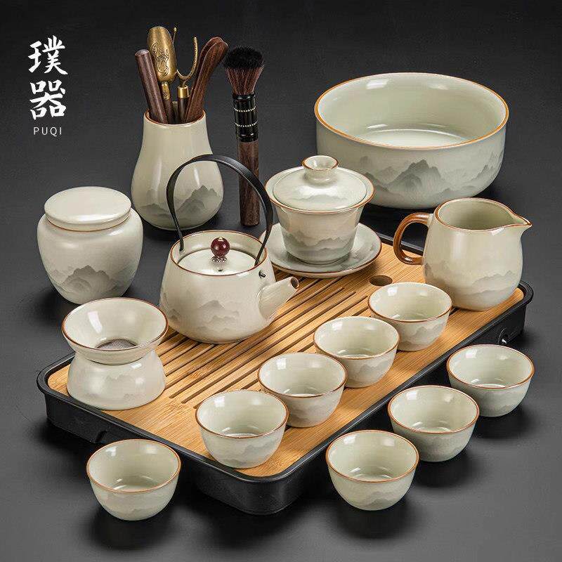 景德镇汝窑功夫茶具套装陶瓷茶壶盖碗茶杯茶盘轻奢高档家用喝茶20