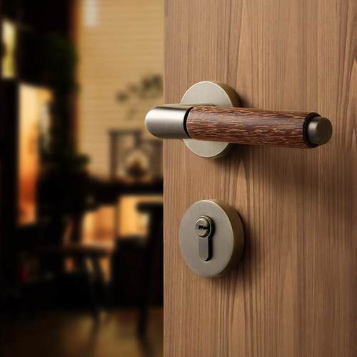 新中式卧室门锁室内房间覆古木门门把手中古风磁吸静音实木房门锁