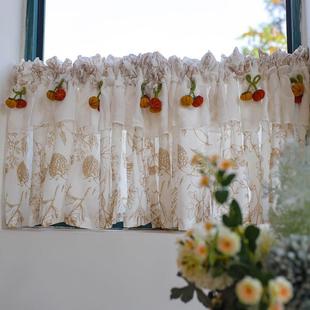 法式复古短帘咖啡帘窗幔帘头半帘纱帘小窗户装饰布艺免打孔魔术贴