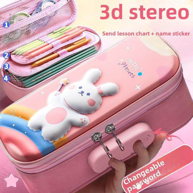 女孩密码铅笔盒，小学生卡通3D铅笔袋，带密码锁的女孩书包铅笔盒,文具电教/文化用品/商务用品,笔袋,淘宝优惠券,粉丝福利购,淘宝优惠卷