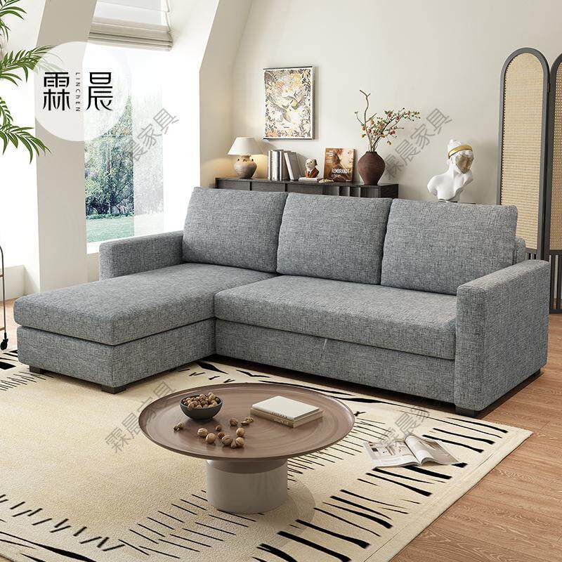 棉麻多功能窄沙发床一体两用客厅小户型贵妃带储物可折叠推抽拉床