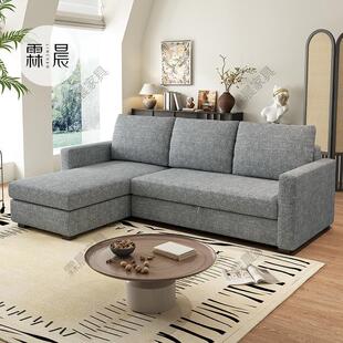 棉麻多功能窄沙发床一体两用客厅小户型贵妃带储物可折叠推抽拉床