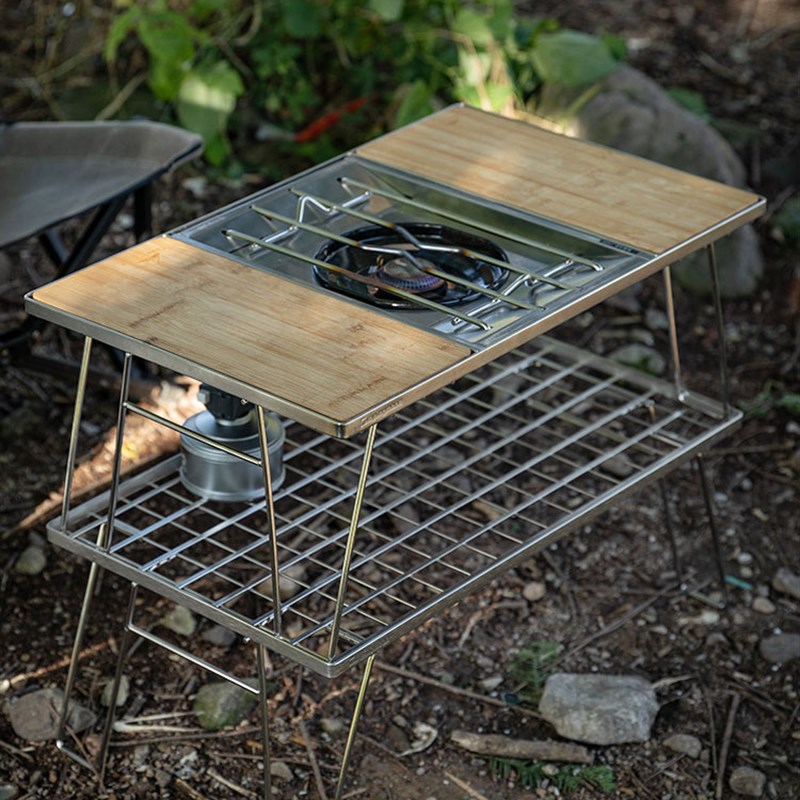 柯曼IGT茶桌不锈钢折叠式野餐桌 可拓展单元板气炉户外蜘蛛炉桌板