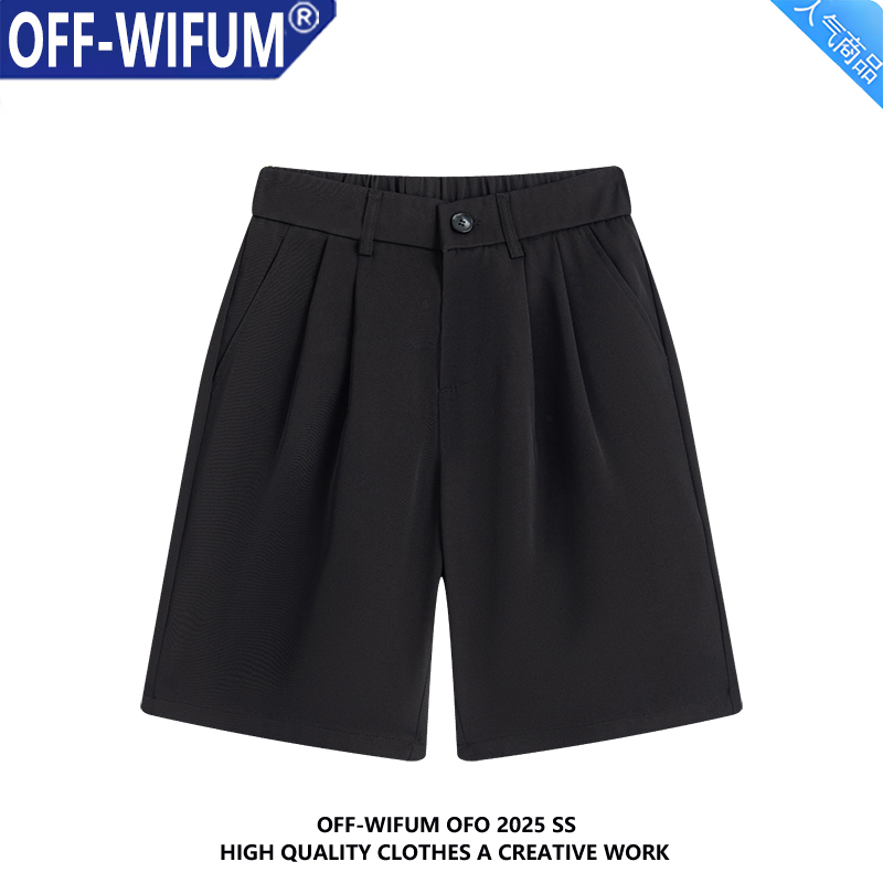 OFF-WIFUM黑色显瘦西装短裤夏季薄款休闲冰丝五分裤百搭男女裤子