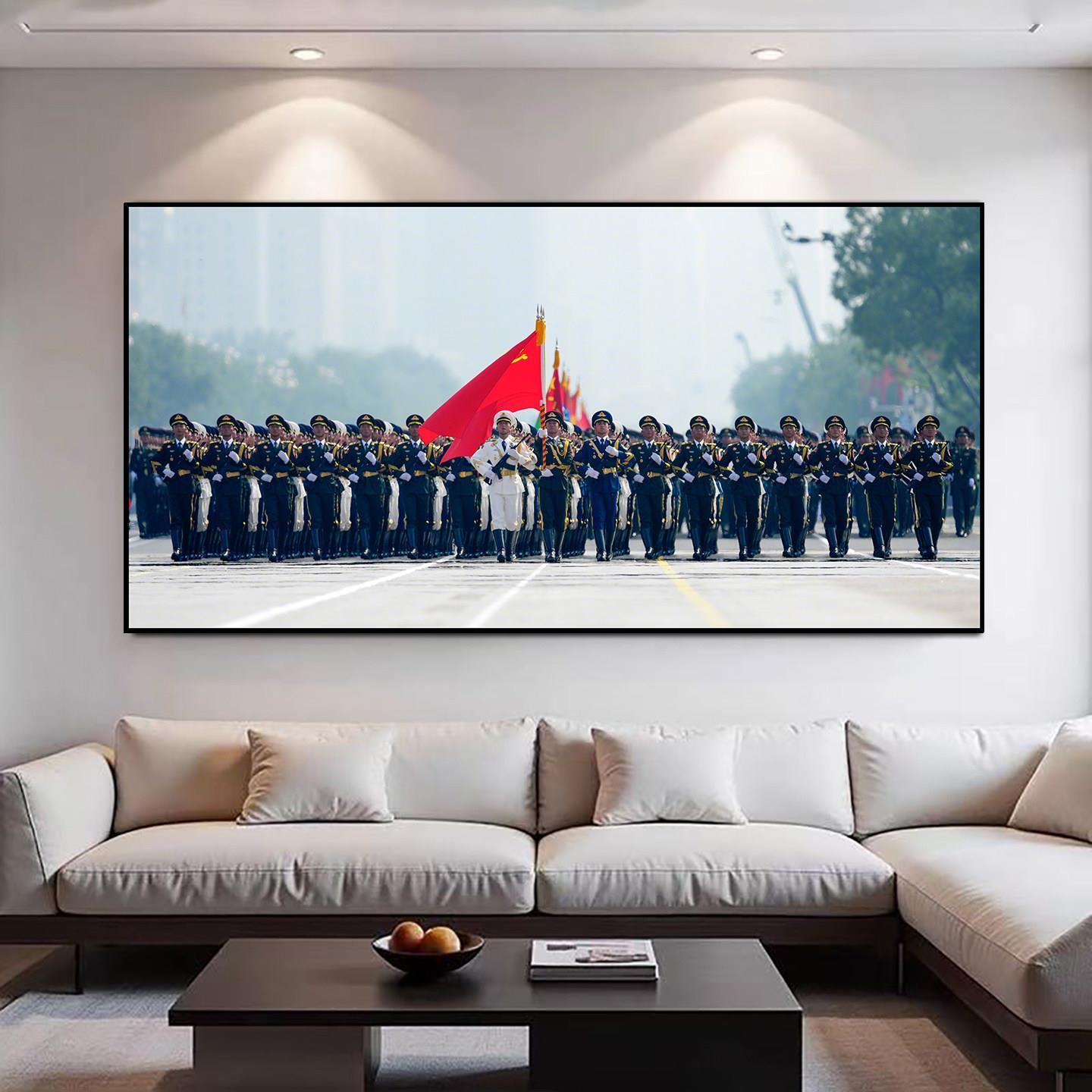 阅兵中国装饰画军迷挂画军人客厅卧室壁画办公室背景墙大气壁画