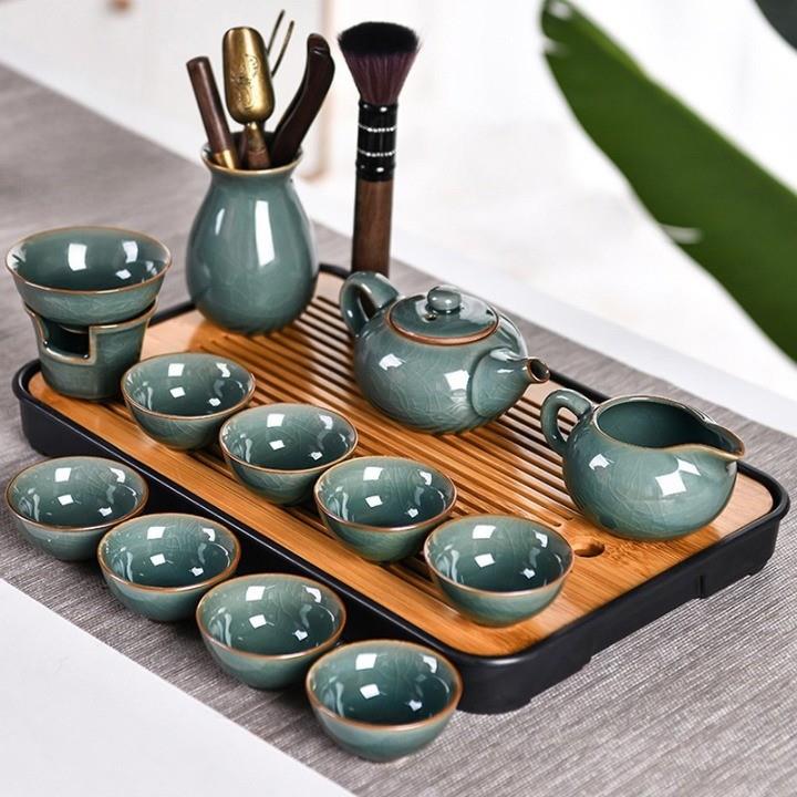 景德镇汝窑哥窑功夫茶具家用中式轻奢高档泡茶冰裂茶壶茶杯套装礼