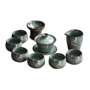 墨守 龙泉青瓷整套高档功夫茶具 哥窑铁胎冰裂开片盖碗茶杯套装