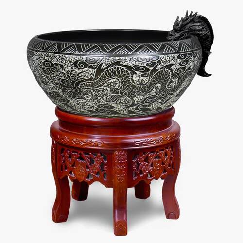 景德镇大型陶瓷鱼缸金鱼乌龟水缸阳台办公室客厅循环养鱼盆落地缸
