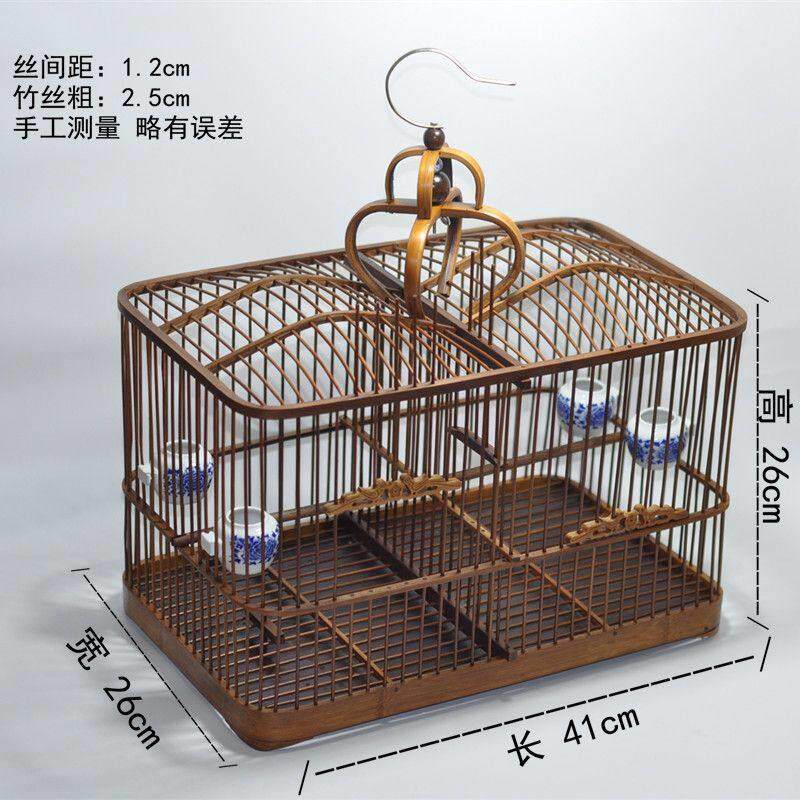 竹制鸟笼 手工自制方笼双格抱笼黄豆鸟笼贝子黄雀 靛颏竹笼蜡嘴笼