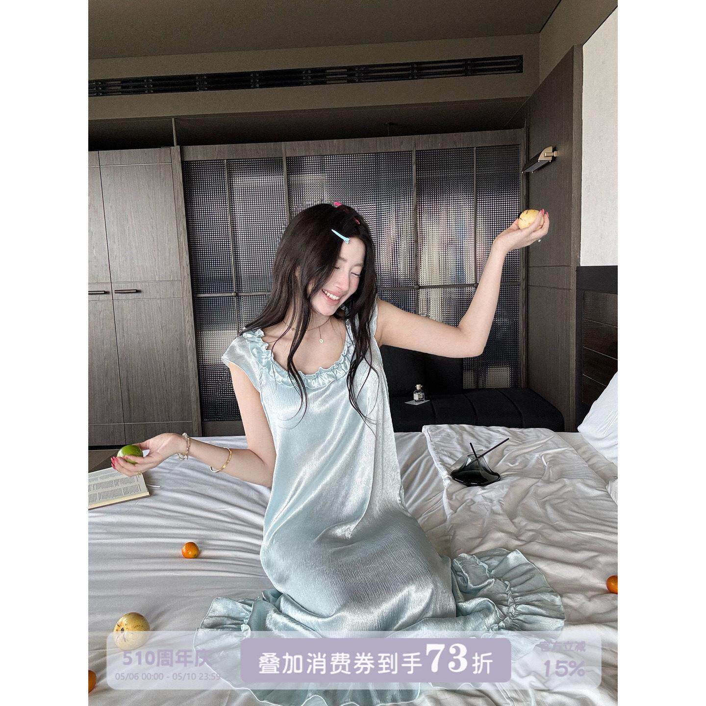 JoyceBra绝美花边吊带睡衣女夏季薄款透气宽松居家长款带胸垫睡裙