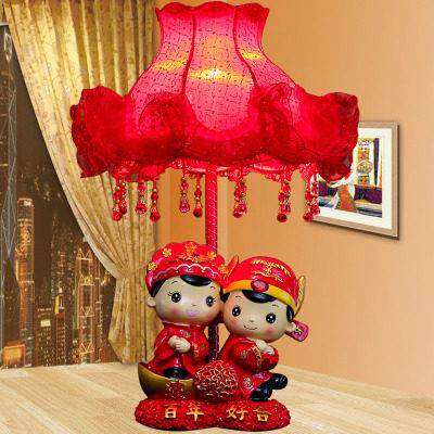 卧室婚庆台灯红色圆圈婚房床头灯大号结婚礼物新款长明灯送人礼品
