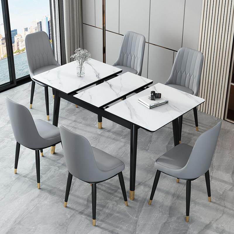 岩板伸缩餐桌家用小户型实木可折叠饭桌轻奢带电磁炉电火锅多功能