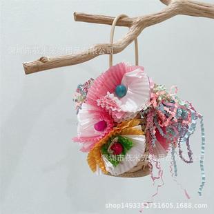 鹦鹉玩具鸟玩具竹编花篮鸟笼装饰挂件觅食玩具拉丝解闷撕咬玩爆款