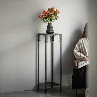 中式花架侘寂风铁艺香几落地架兰花花架盆托 托架子双层现代室内
