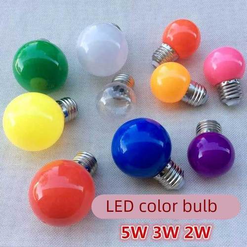 Led灯泡E27螺丝3W玫瑰红小灯泡户外装饰室内彩色2W黄蓝绿粉橙暖白
