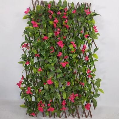 仿真丝玫红牵花鸡心叶大葡叶牛篱笆栅栏墙印布料木杆萄AL-65263PE