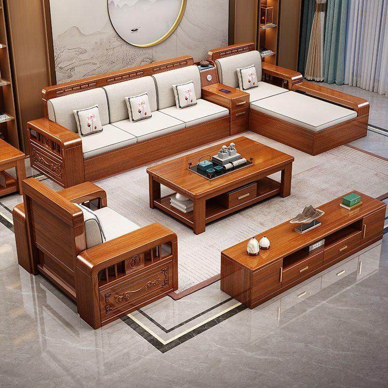 胡桃木新中式实木沙发组合全实木客厅储物柜现代简约小公寓木制家,住宅家具,实木沙发,淘宝优惠券,粉丝福利购,淘宝优惠卷
