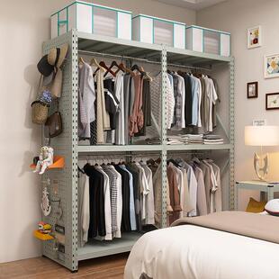 灰绿色衣帽架落地开 放式衣架卧室家用出租房用衣柜洞洞板挂衣柜
