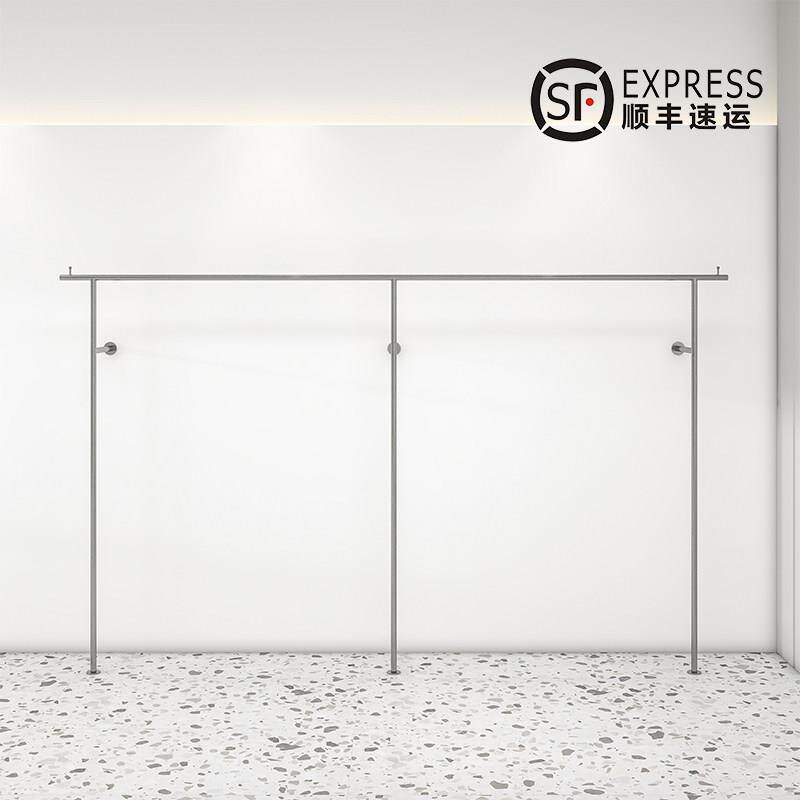 服装店展示架不锈钢拉丝上墙货架女装店专用加粗衣服挂衣杆陈列架