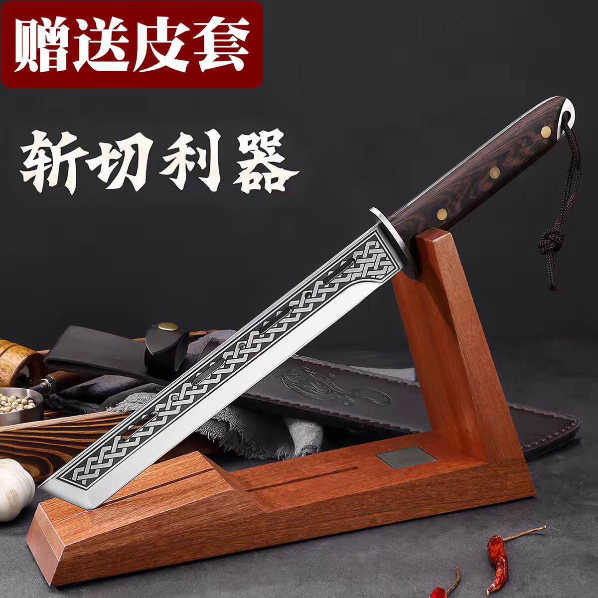 锻打砍骨刀户外露营开路防身砍柴刀具军工冷兵器水果刀高锰钢开刃