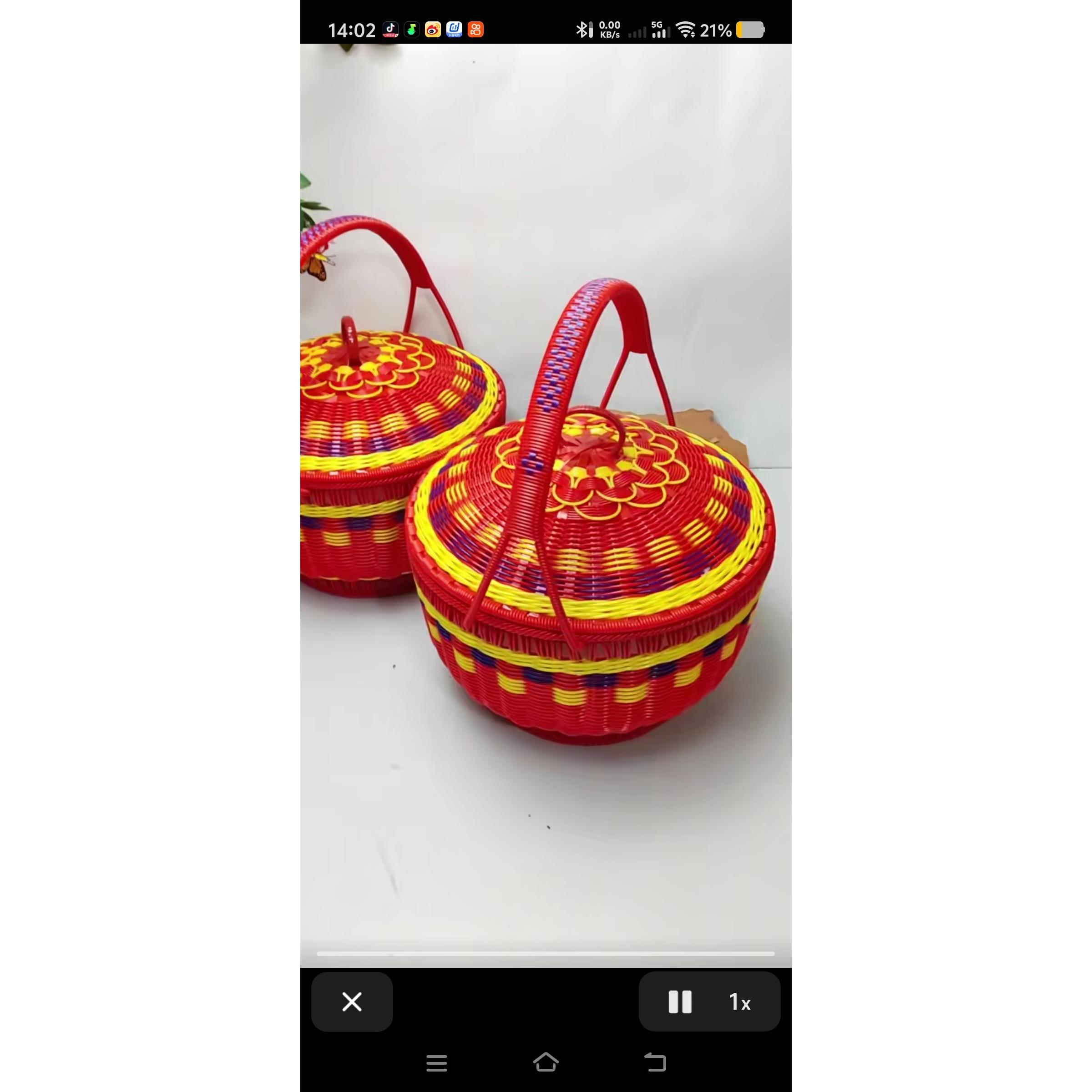 纯手工编织婚庆用品结婚喜篮子手提带盖篮藤编织筐拜神篮收纳成品