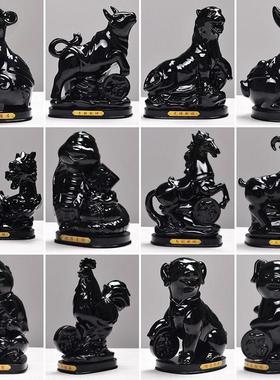 陶瓷十二12生肖摆件红黑色整套鼠牛虎兔龙蛇马羊猴鸡狗猪招财饰品