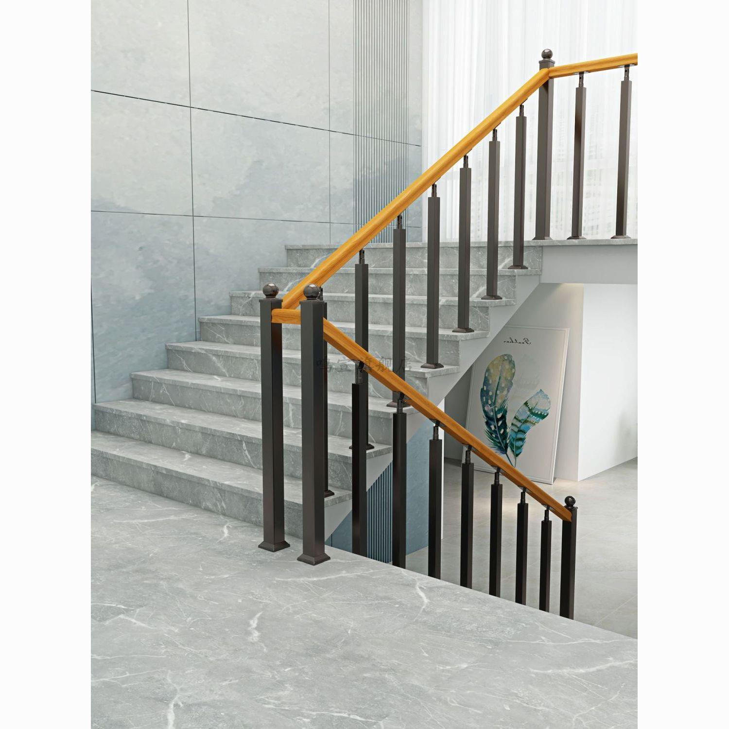 不锈钢栏杆立柱实木楼梯扶手护栏简约阁楼梯步自建房室内家用围栏