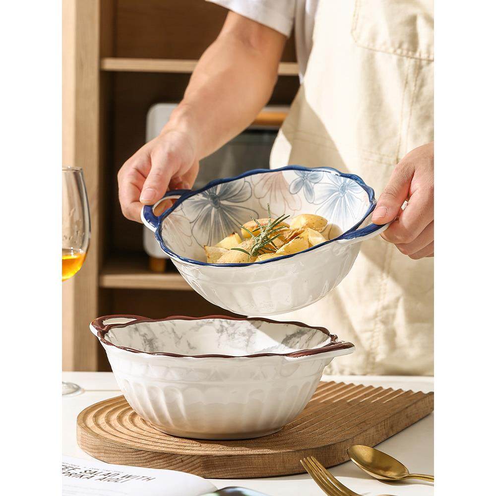 2025新款带耳朵中式陶瓷碗双耳汤碗大号家用面碗大碗汤盆高级餐具,餐饮具,碗,淘宝优惠券,粉丝福利购,淘宝优惠卷