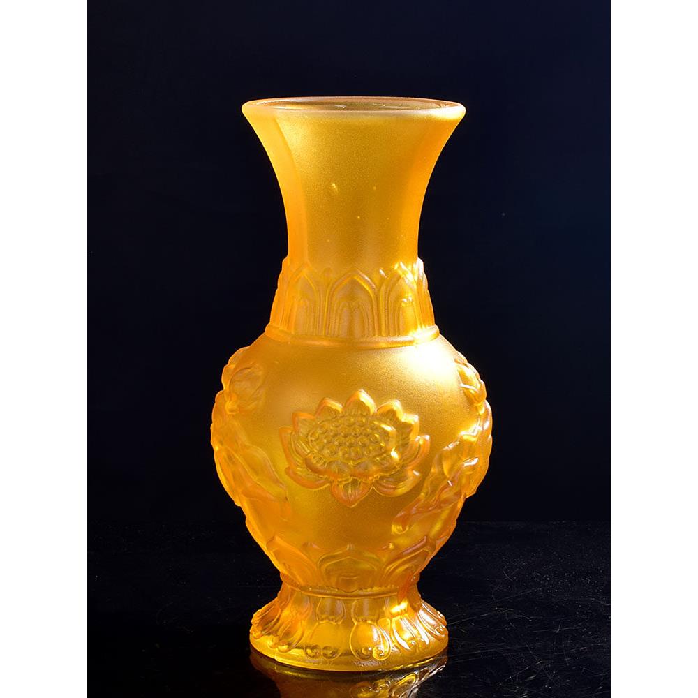 佛具彷琉璃莲花花瓶供佛玻璃插花瓶彩色富贵竹花瓶真花干花插花瓶