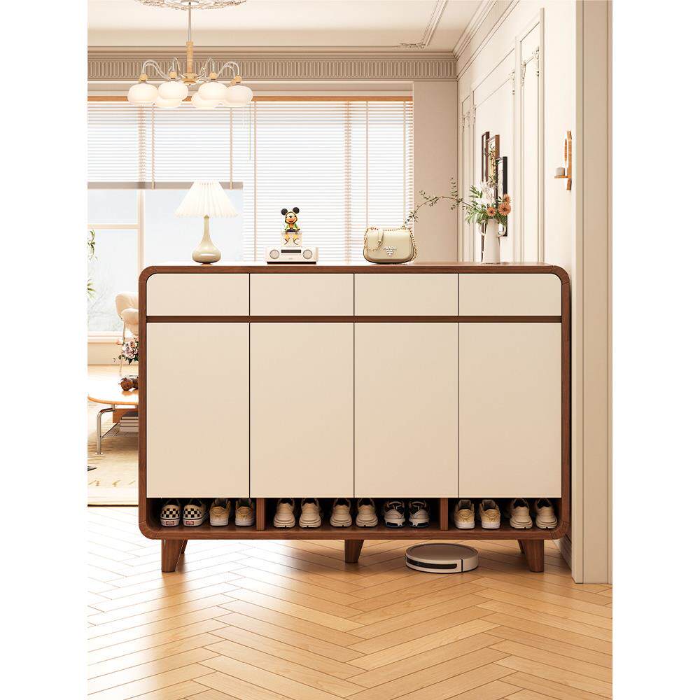 入户实木圆角鞋柜家用门口收纳柜一体靠墙玄关柜进门柜子简易鞋架