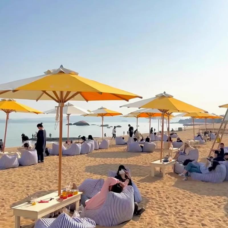 小花园别墅条纹太阳伞户外露营定制中心柱伞户外庭院沙滩伞