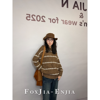 【恩佳专享】萌芽毛衣 宽松绵羊毛花纱条纹套头针织女 TYZY004X