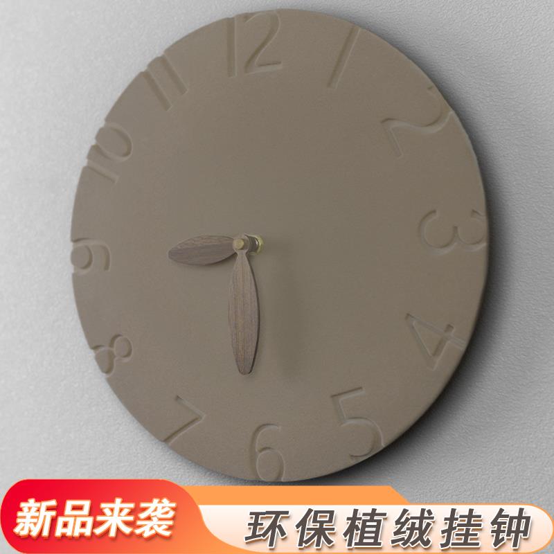 客厅2024新款创意轻奢植绒挂钟印花细绒家用电子艺术挂壁钟表时钟