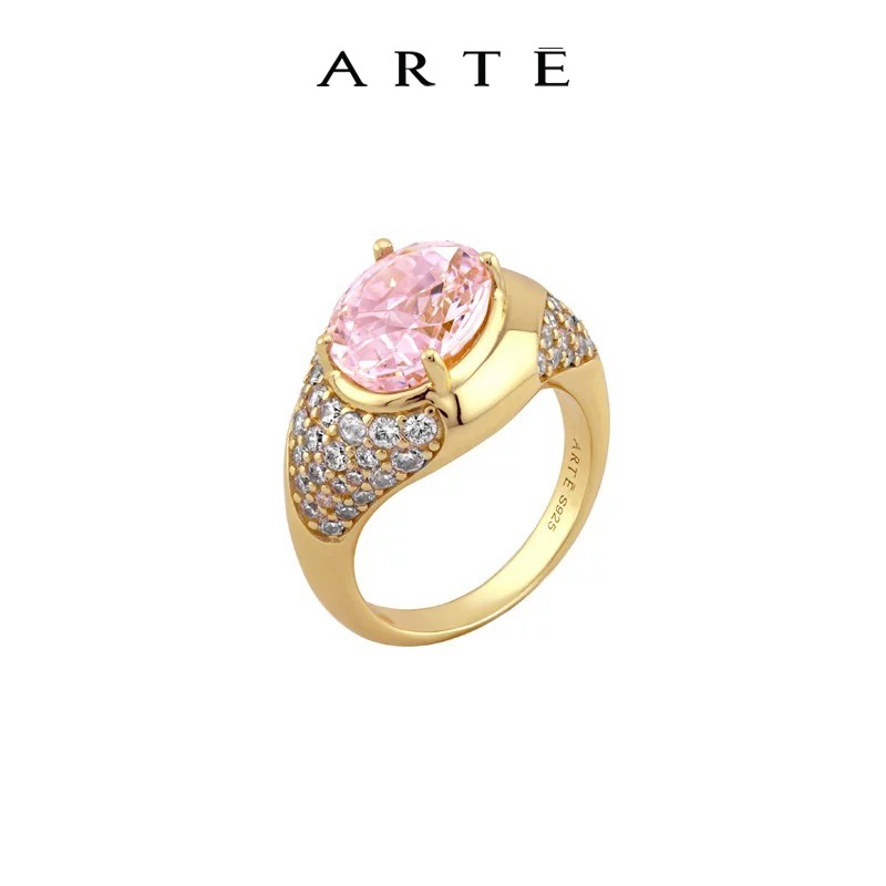 ARTE/艾尔蒂Sierra系列欧美风中古设计镶嵌宝石镀黄金戒指女礼物
