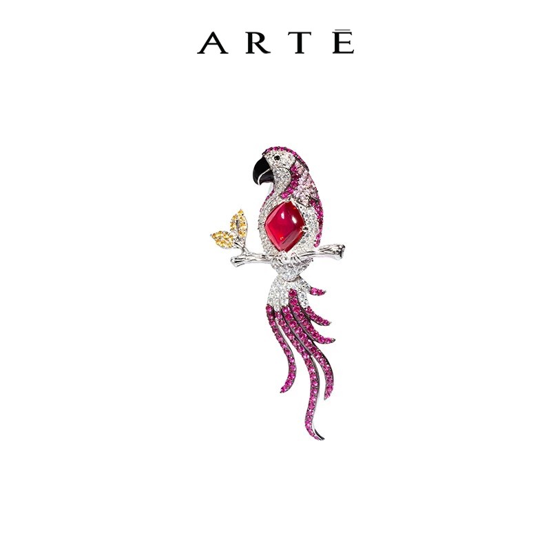ARTE/艾尔蒂GALA系列鹦鹉款两用设计锆石银胸针送男朋友礼物