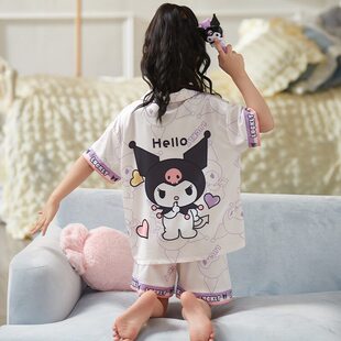 女孩大童家居服女童中双短新款中套装儿童夏季睡衣冰丝套装